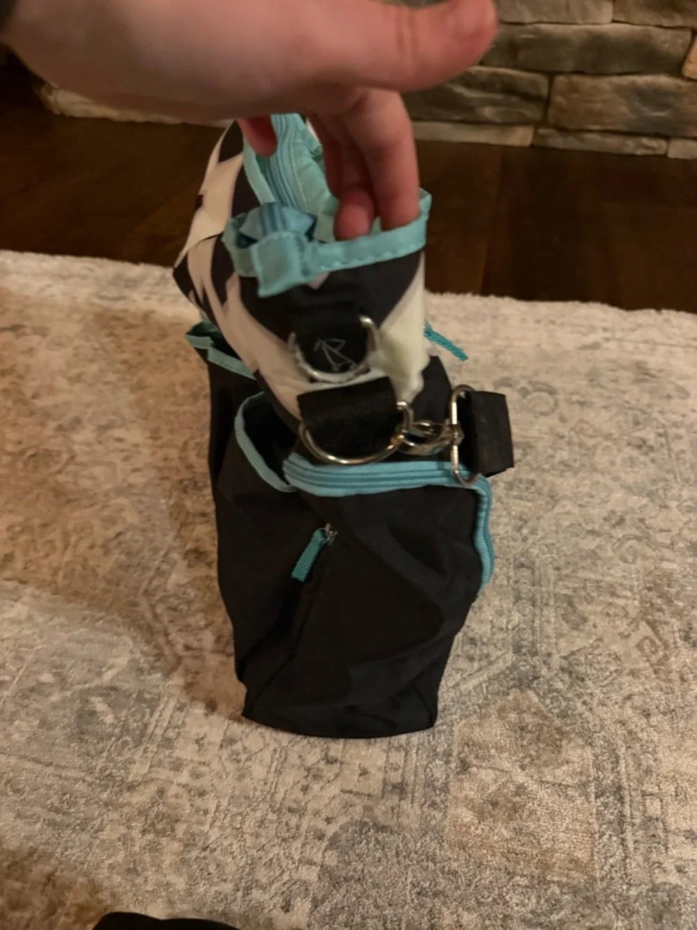 Chevron Baby Bag Organizer Tote in Black, White & Aqua